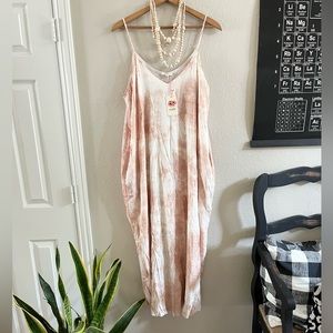 NWT Entro Maxi dress 2x pink white adjustable pockets lined plus size